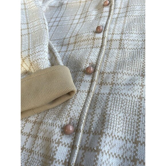 Vintage 70s dress, tan buffalo check pattern, long sleeves, officewear - Picture 8 of 9